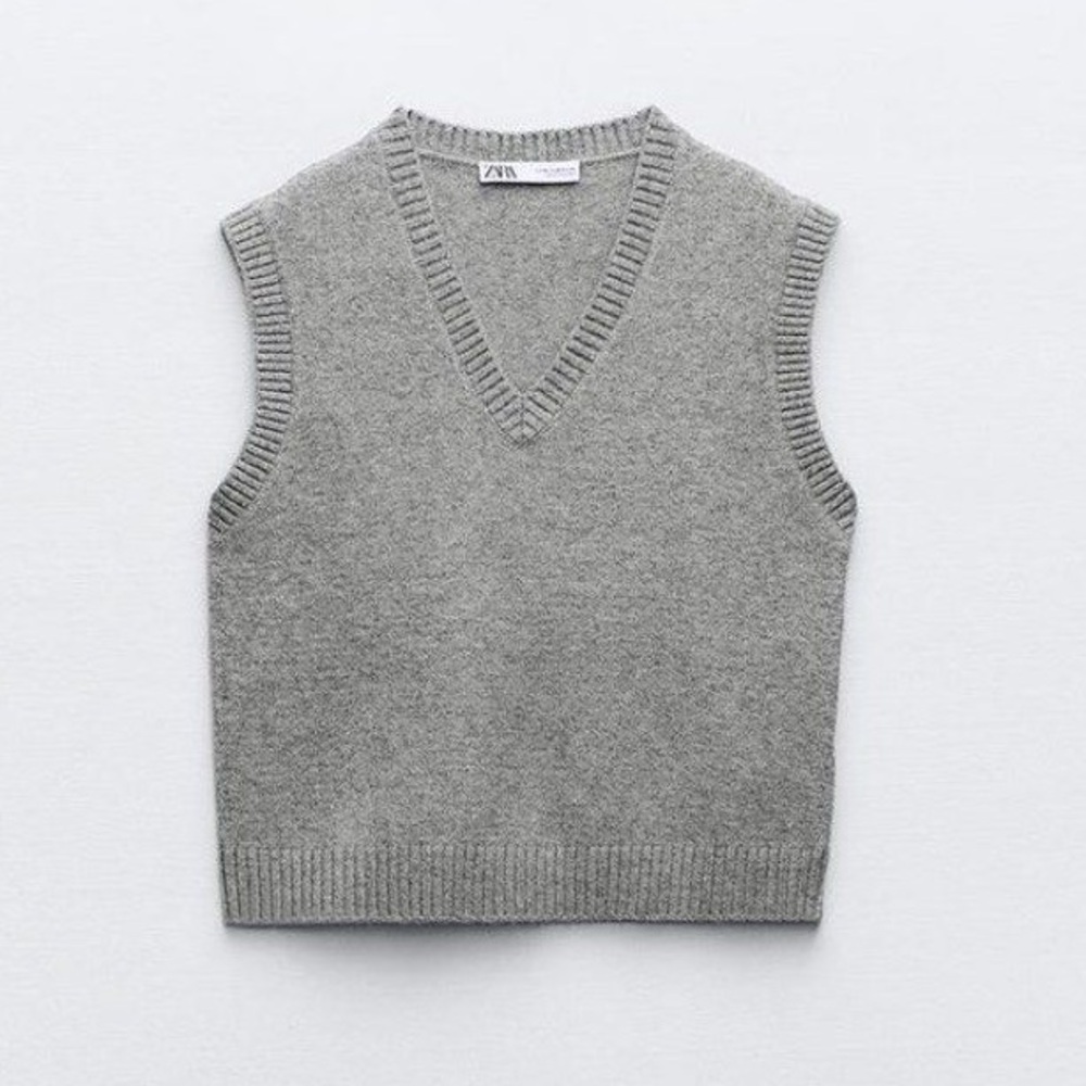 Zara Gray Knit Sweater Vest - medium - nwot
